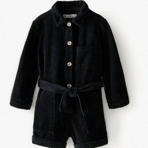 Zara Kid's Black Corduroy Collared Button Up Long Sleeve Romper Size 6